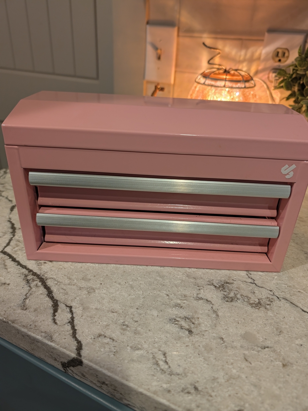 Pink Metal 2-Drawer Desktop Organizer - Compact Storage
